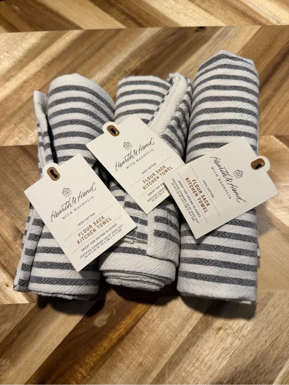 Hearth & Hand with Magnolia Striped Flour Sack Kitchen Towels - Gray & White